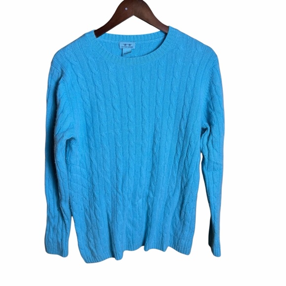 Two Bees Cashmere Womens Cable Knit Sweater Blue 100% Cashmere Size L luxury - Picture 2 of 7